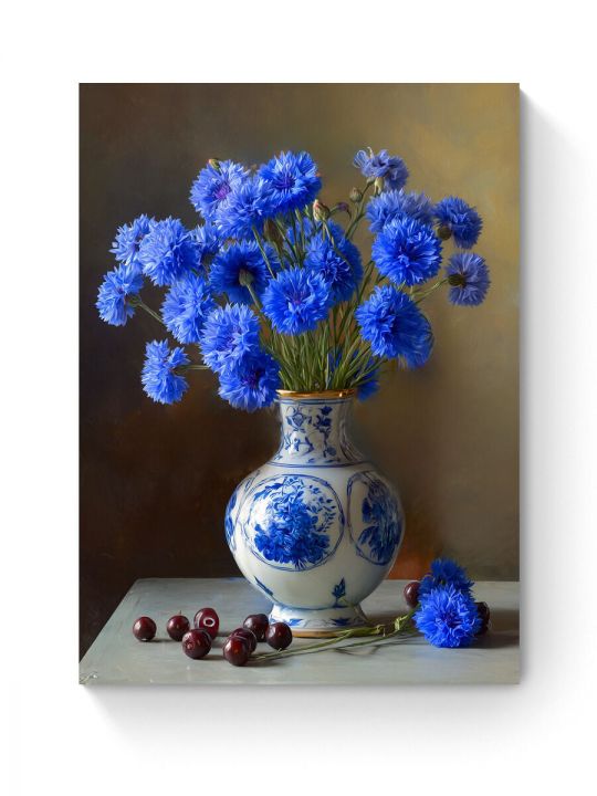 Алмазная мозаика на подрамнике «Ваза васильков» 90x70 см