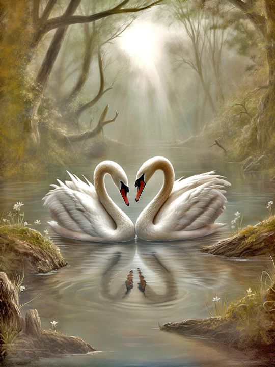 Алмазная мозаика без подрамника «Белые лебеди» 130x100 см