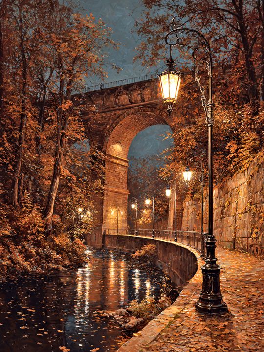 Алмазная мозаика без подрамника «Ночная осень» 50x40 см