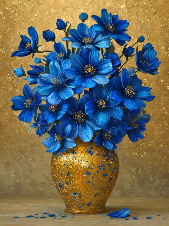 Алмазная мозаика без подрамника «Синие цветы» 130x100 см