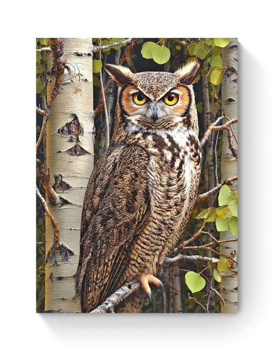 Алмазная мозаика на подрамнике «Сова на ветке» 70x50 см