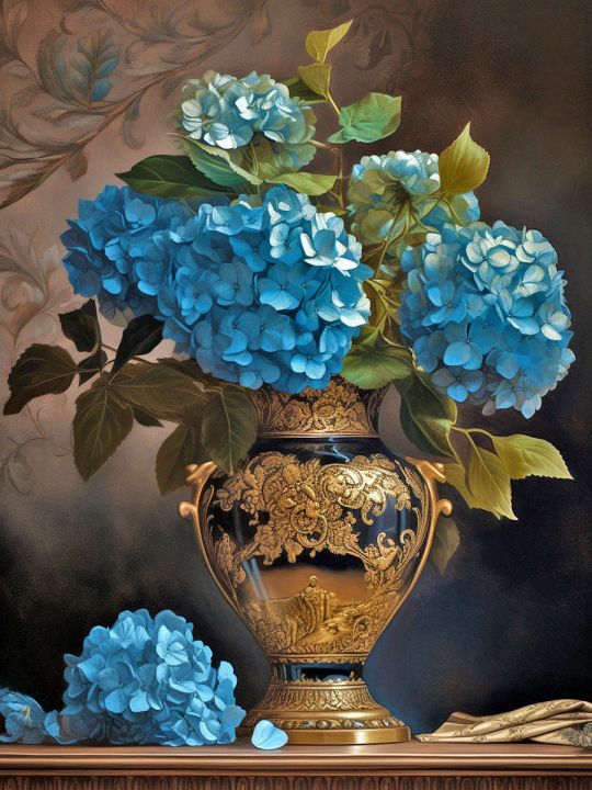 Алмазная мозаика без подрамника «Букет гортензий» 50x40 см