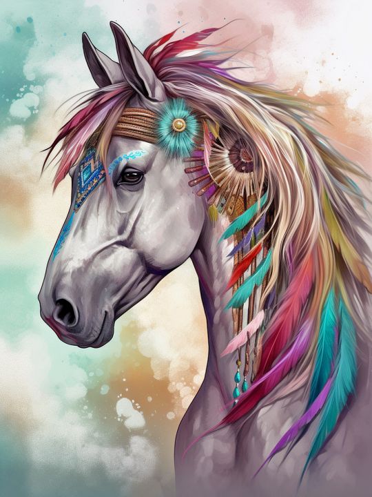 Алмазная мозаика без подрамника «Белая лошадь» 90x70 см