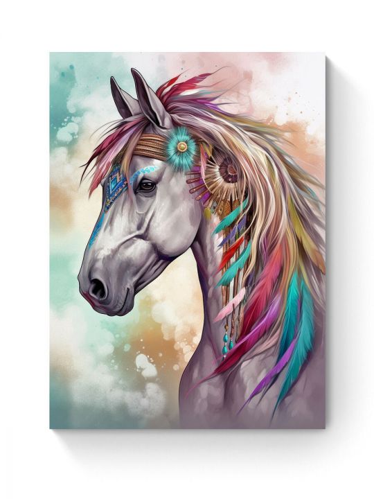 Алмазная мозаика на подрамнике «Белая лошадь» 40x30 см