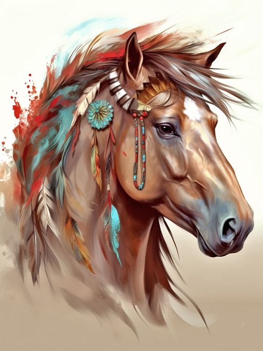 Алмазная мозаика без подрамника «Лошадь индейцев» 130x100 см