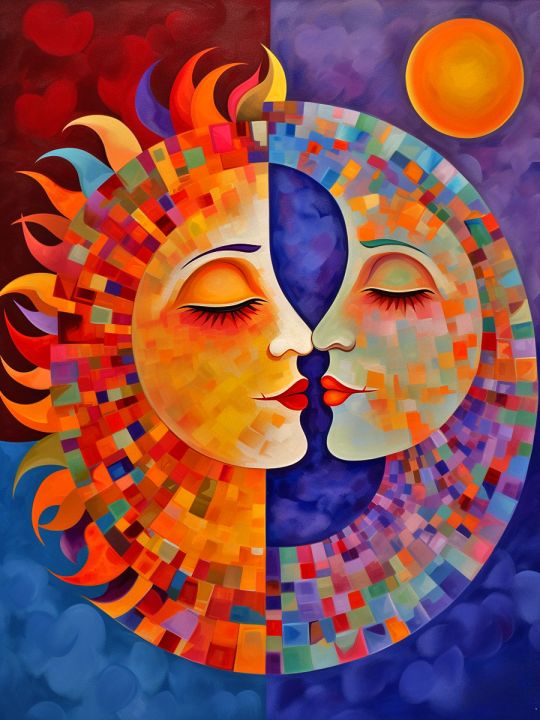 Алмазная мозаика без подрамника «Солнце и Луна» 70x50 см