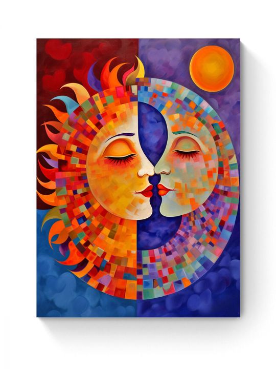 Алмазная мозаика на подрамнике «Солнце и Луна» 40x30 см