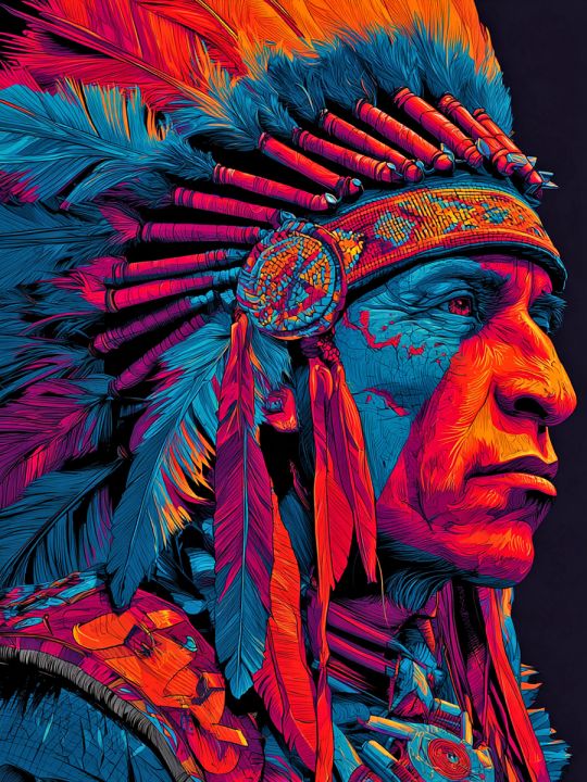 Алмазная мозаика без подрамника «Индеец вождь» 50x40 см