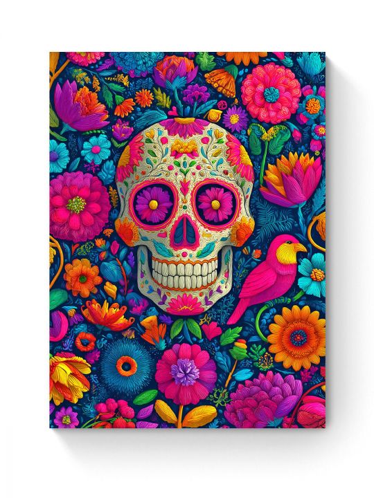 Алмазная мозаика на подрамнике «Череп в цветах» 40x30 см