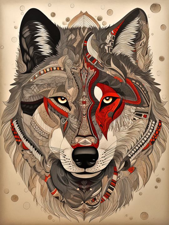 Алмазная мозаика без подрамника «Тотем волка» 50x40 см
