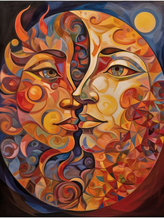 Алмазная мозаика без подрамника «Солнце и Луна» 50x40 см