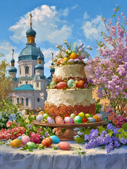 Алмазная мозаика без подрамника «Пасхальное утро» 50x40 см, 48 цветов