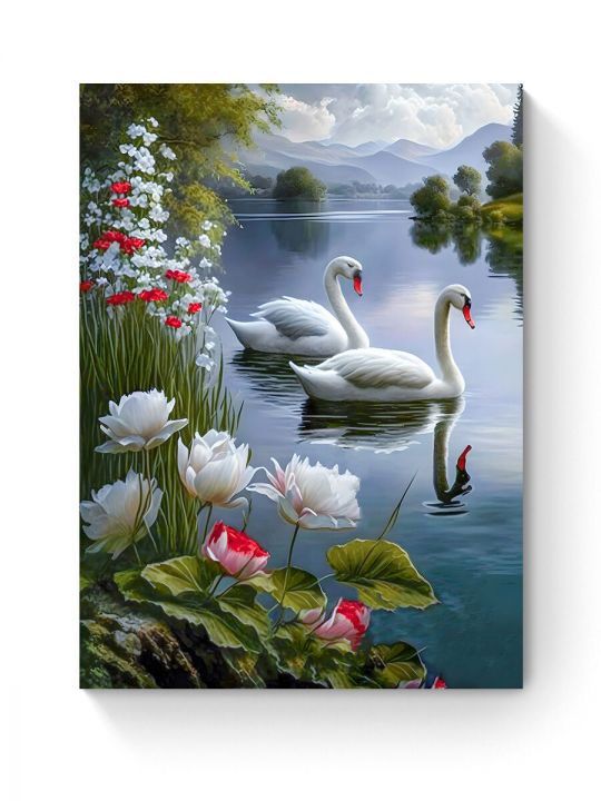 Алмазная мозаика на подрамнике «Лебеди» 50x40 см