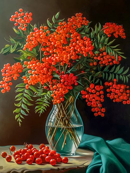 Алмазная мозаика без подрамника «Букет рябины» 60x45 см