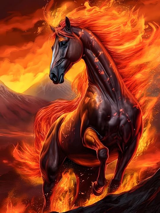 Алмазная мозаика без подрамника «Огненный конь» 50x40 см
