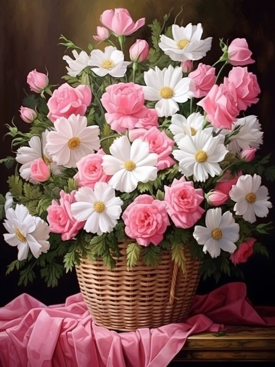 Алмазная мозаика без подрамника «Корзина цветов» 80x60 см