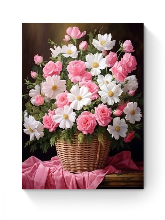 Алмазная мозаика на подрамнике «Корзина цветов» 50x40 см