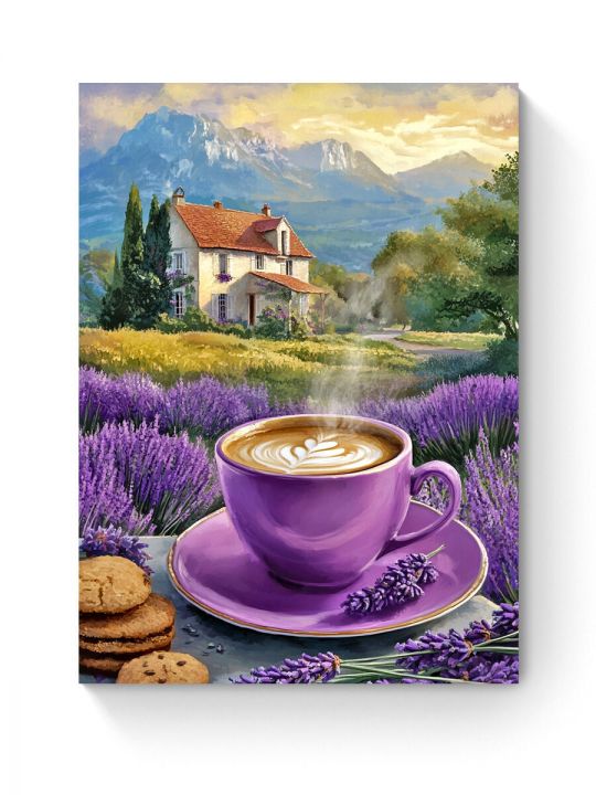 Алмазная мозаика на подрамнике «Лавандовый кофе» 50x40 см