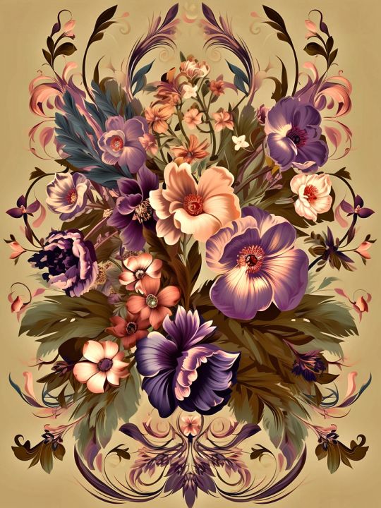 Алмазная мозаика без подрамника «Цветочный узор» 35x25 см