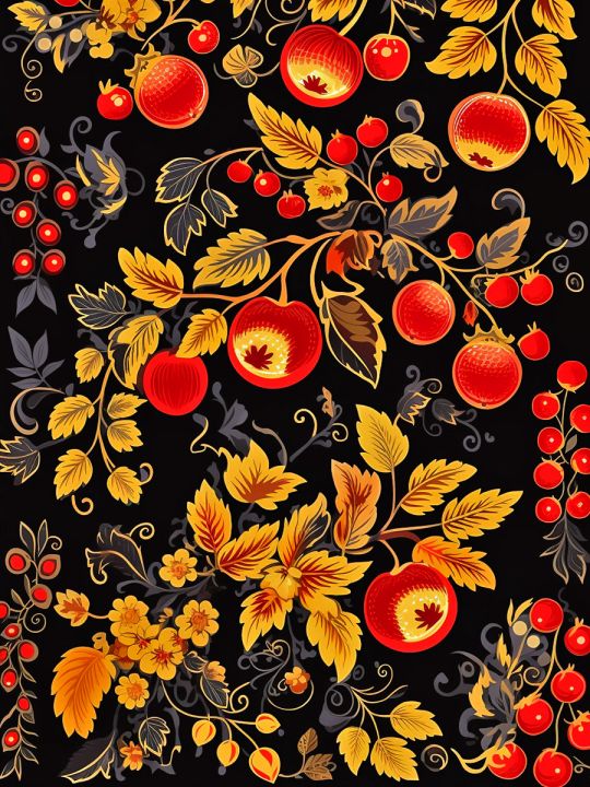 Алмазная мозаика без подрамника «Узор Хохлома» 130x100 см