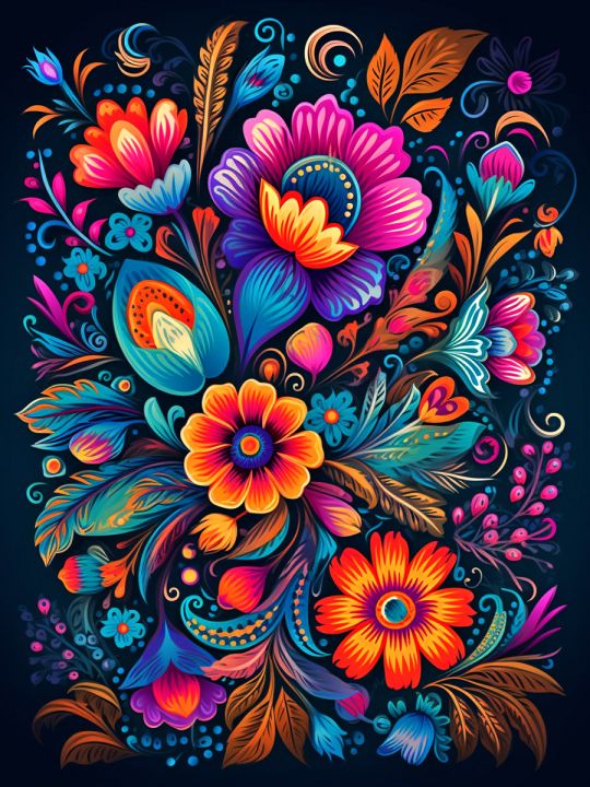 Алмазная мозаика без подрамника «Цветочный узор» 50x40 см