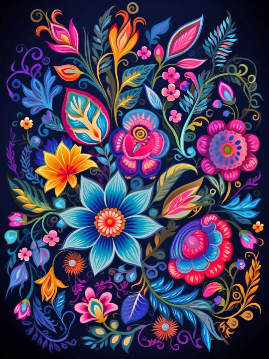 Алмазная мозаика без подрамника «Цветочный узор» 50x40 см