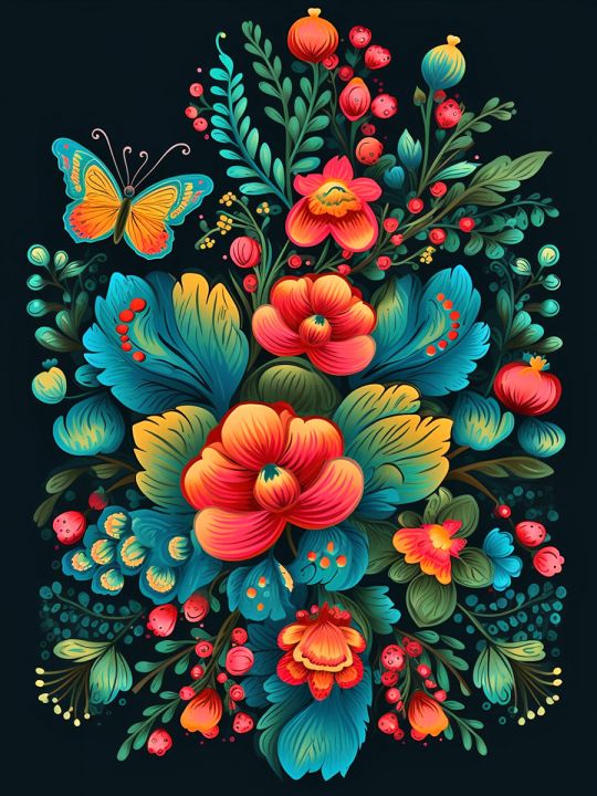 Алмазная мозаика без подрамника «Цветочный узор» 35x25 см