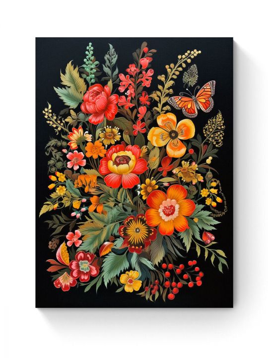 Алмазная мозаика на подрамнике «Цветочный узор» 90x70 см