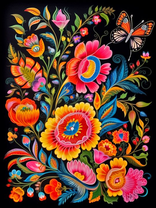 Алмазная мозаика без подрамника «Цветочный узор» 50x40 см