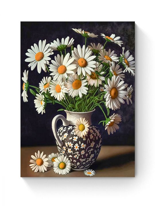 Алмазная мозаика на подрамнике «Ромашки в вазе» 50x40 см