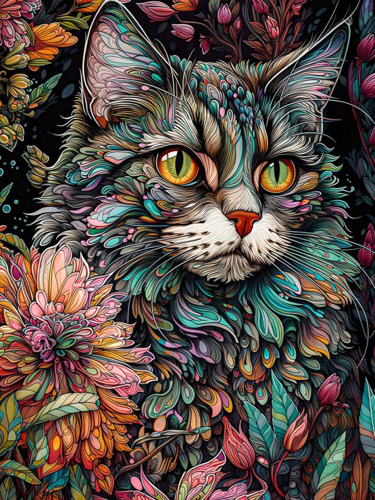 Алмазная мозаика без подрамника «Мифический кот» 50x40 см