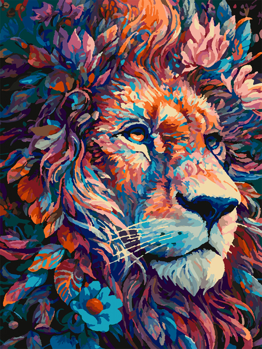 Картина по номерам без подрамника «Цветочный лев» 35x25 см