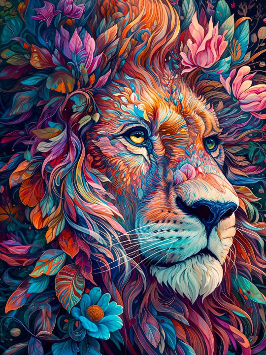 Алмазная мозаика без подрамника «Мистический лев» 60x45 см