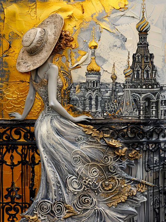 Алмазная мозаика без подрамника «Золотая дама» 50x40 см