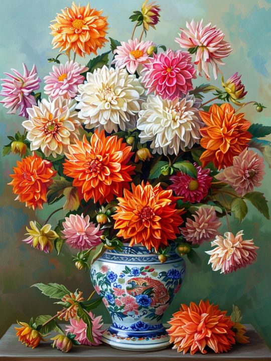 Алмазная мозаика без подрамника «Георгины» 130x100 см