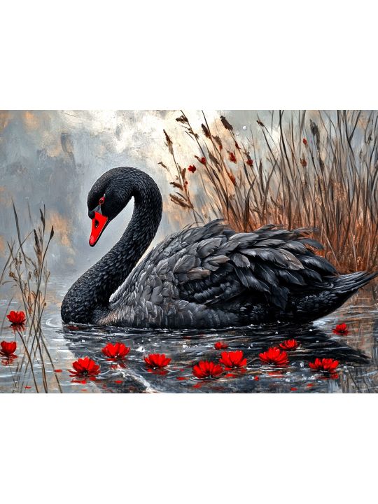 Алмазная мозаика без подрамника «Черный лебедь» 130x100 см