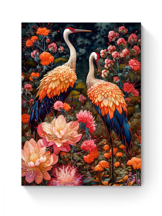 Алмазная мозаика на подрамнике «Цапли в цветах» 50x40 см