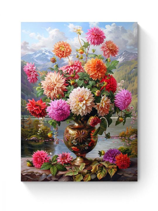 Алмазная мозаика на подрамнике «Георгины» 50x40 см