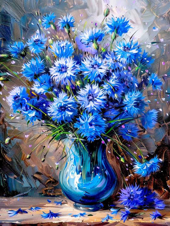 Алмазная мозаика без подрамника «Васильки» 50x40 см