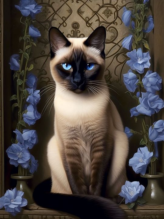 Алмазная мозаика без подрамника «Сиамский кот» 80x60 см