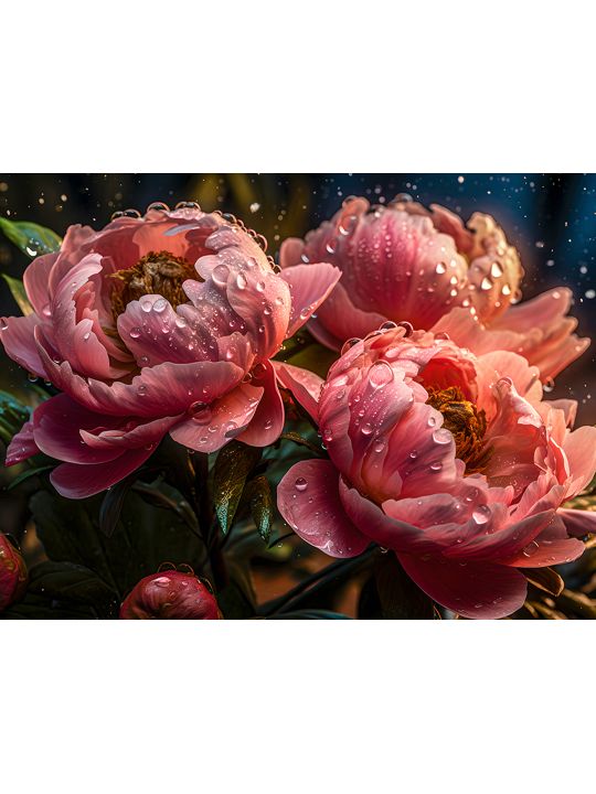 Алмазная мозаика без подрамника «Розовые пионы» 80x60 см