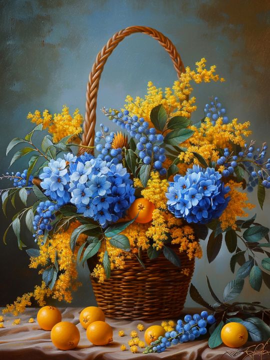 Алмазная мозаика без подрамника «Корзина цветов» 40x30 см