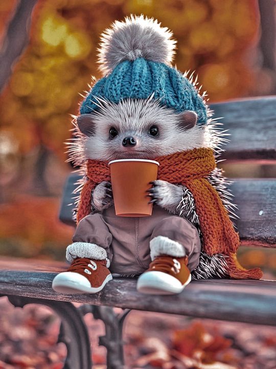 Алмазная мозаика без подрамника «Ёжик и кофе» 60x45 см