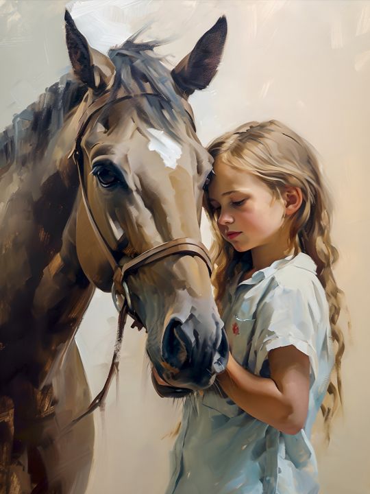 Алмазная мозаика без подрамника «Девочка с конем» 50x40 см