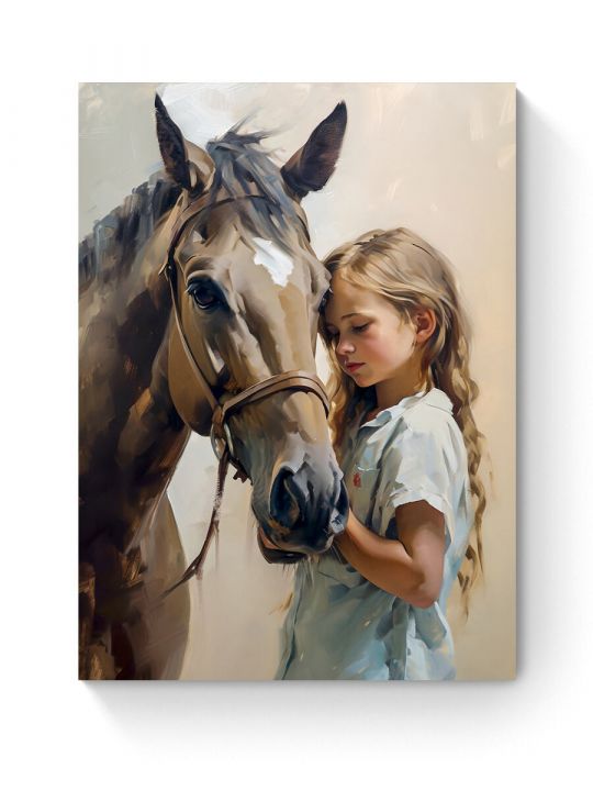 Алмазная мозаика на подрамнике «Девочка с конем» 35x25 см, 40 цветов