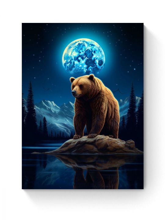 Алмазная мозаика на подрамнике «Мишка под луной» 50x40 см