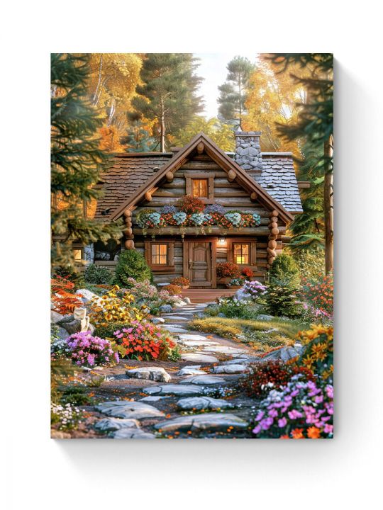 Алмазная мозаика на подрамнике «Дом в лесу» 35x25 см