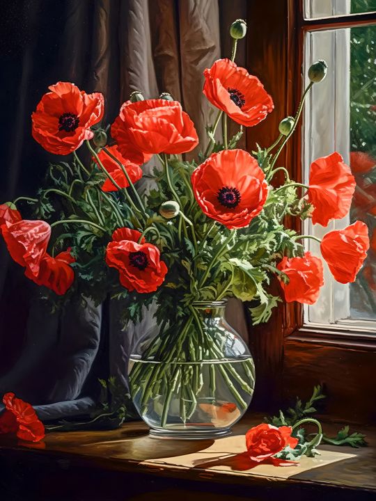 Алмазная мозаика без подрамника «Букет маков» 50x40 см