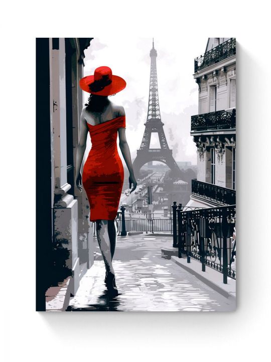 Алмазная мозаика на подрамнике «Леди в красном» 35x25 см