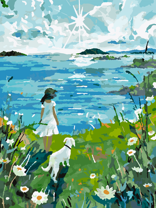 Картина по номерам без подрамника «Девочка и пёс» 25x20 см